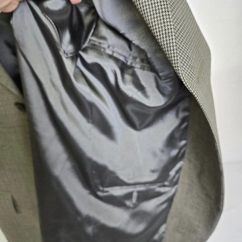 Oscar De La Renta Single Breasted Houndstooth‎ Blazer Professional Gray 45R